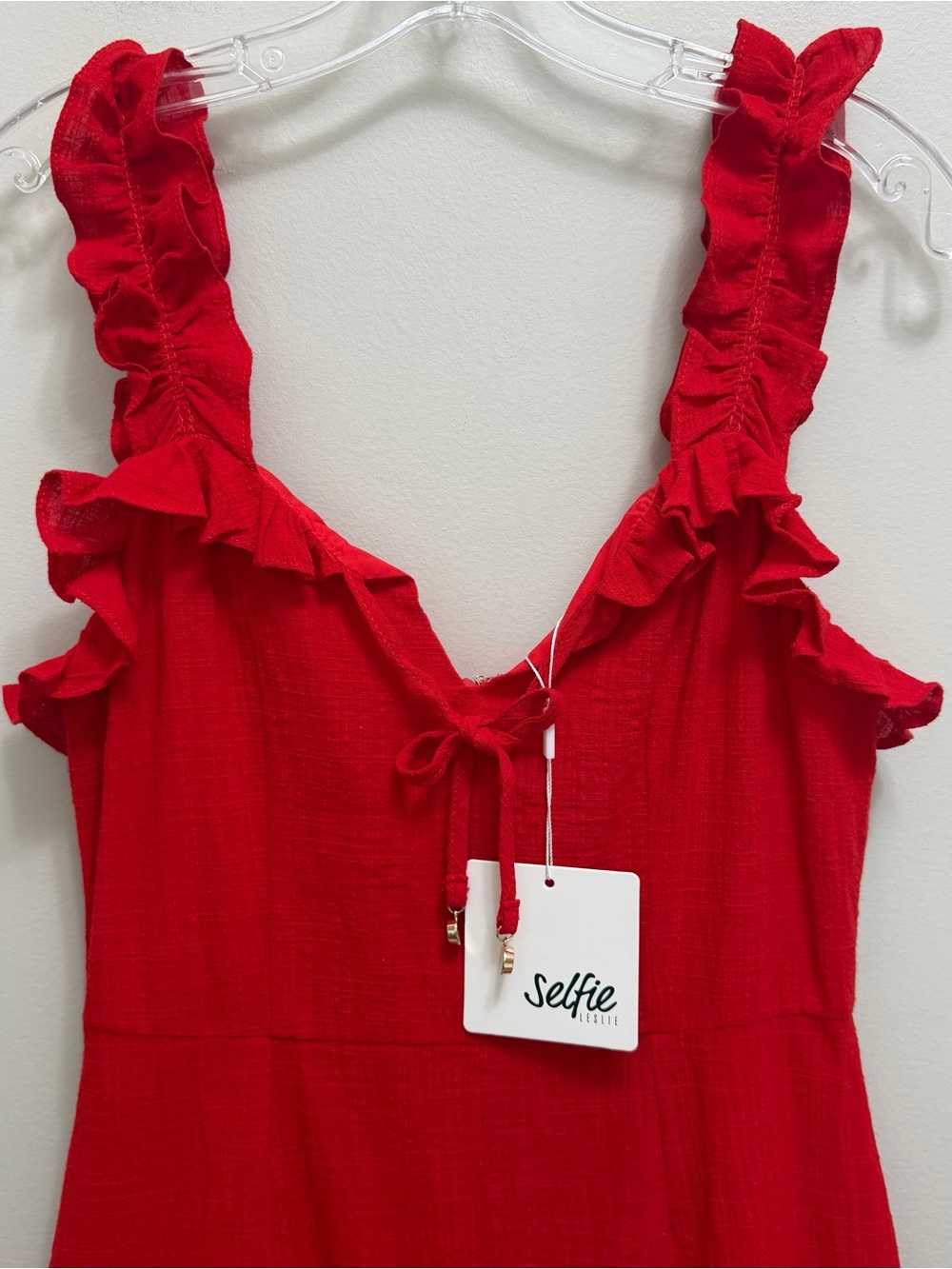 Selfie Leslie Ruffle Mini Dress Strapless Red Size M NWT NEW - Picture 5 of 11